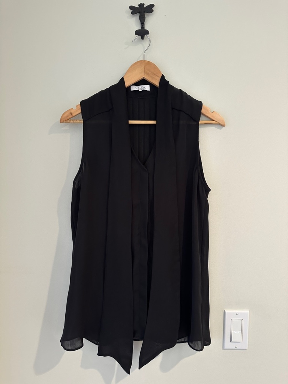 Parker Sleeveless Black Tie-Neck Blouse